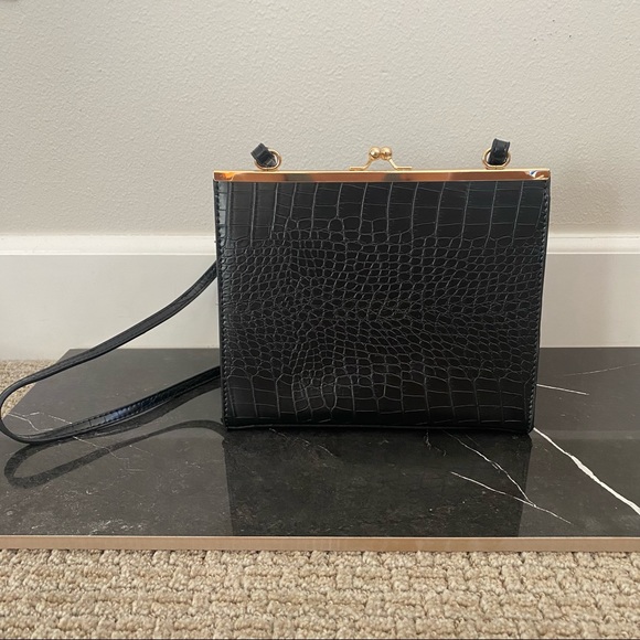 Handbags - Faux Black Croc Crossbody Purse